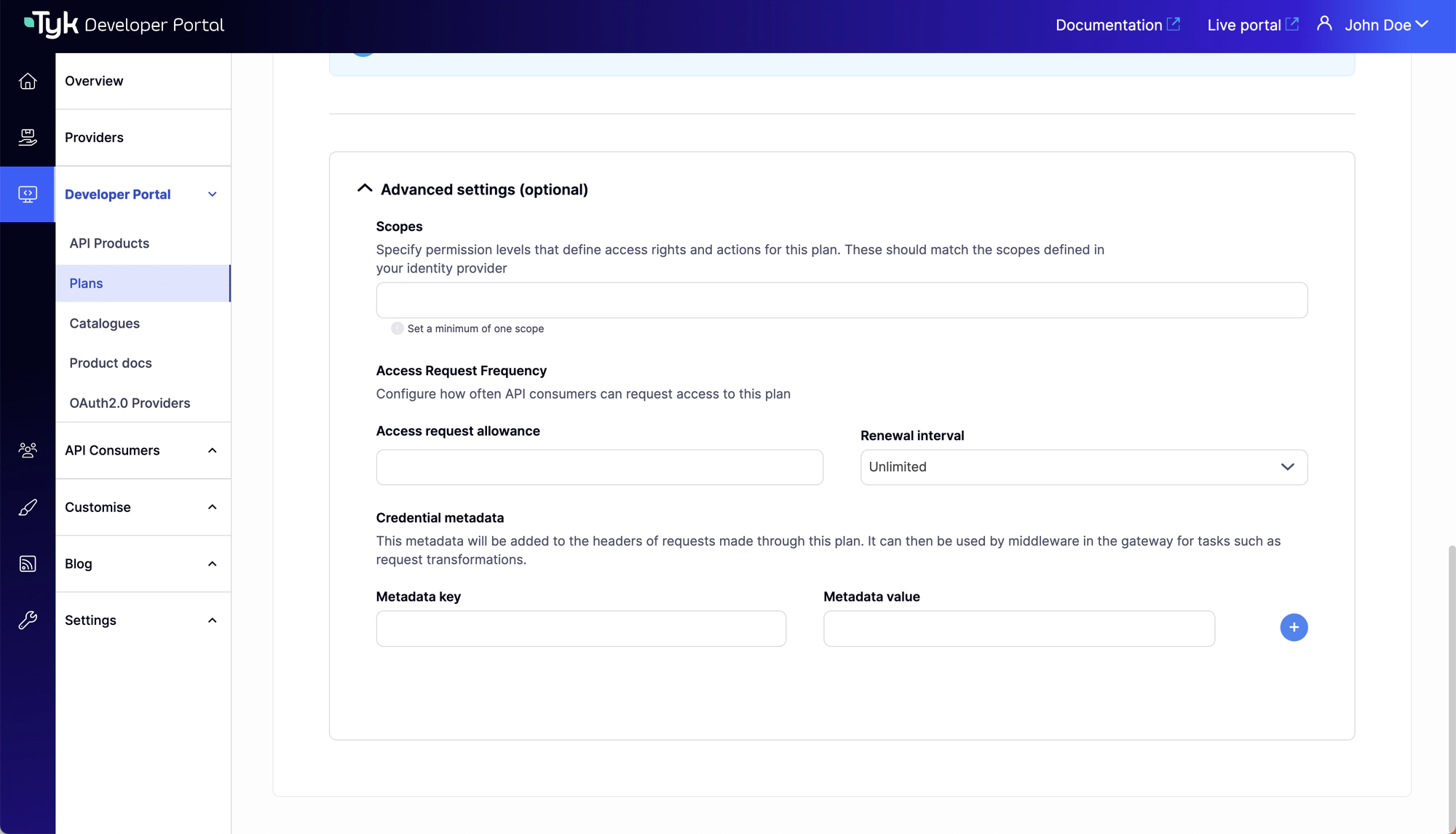 Add Plan Advanced Settings